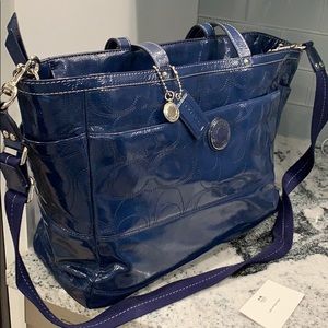COACH patent leather blue diaper bag 💯 authentic
